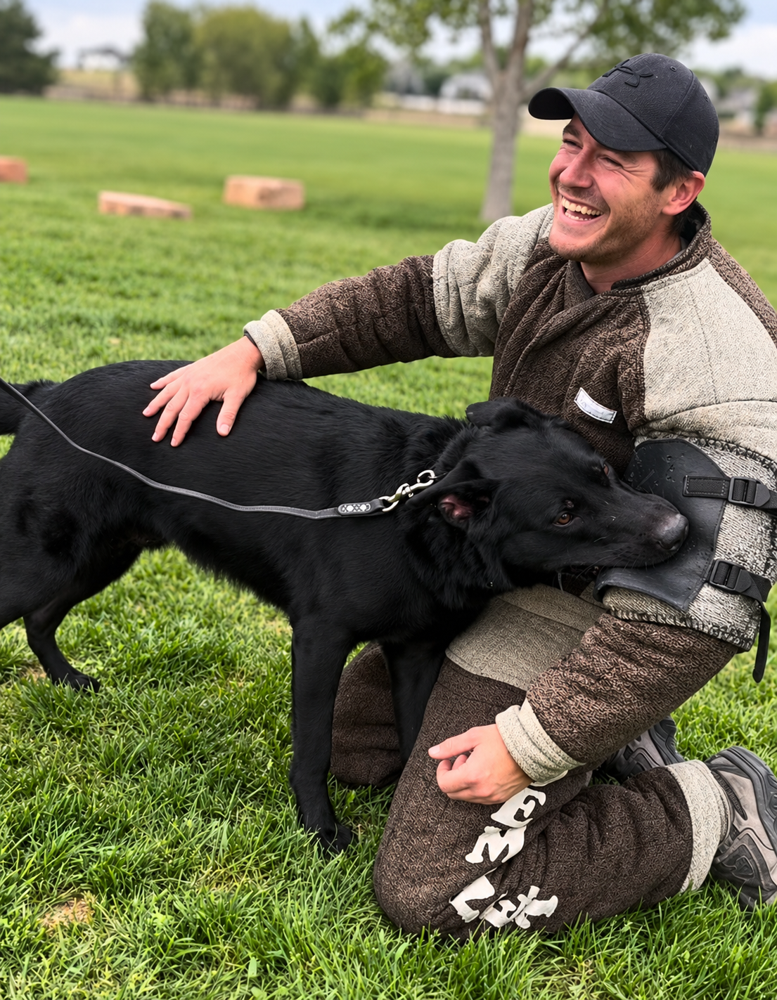 Taylor Davis working with a protection dog in a padded bite suit